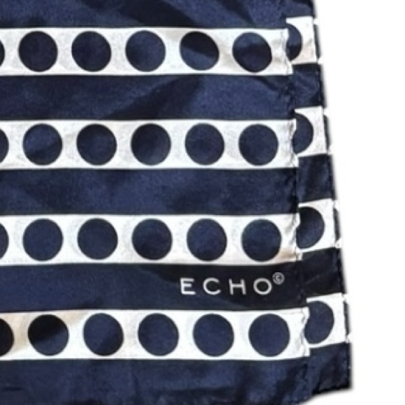 Vintage Echo Silk Scarf Light Blue, Lime Green, Navy Blue & White Rectangular - Picture 4 of 8